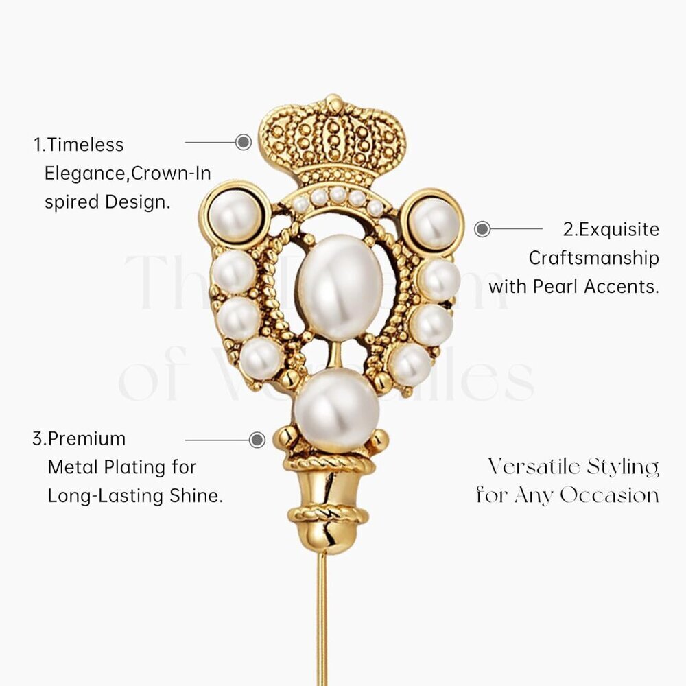 Vintage Crown Flower Brooch for Women Pearl Copper Elegant Gift Accessory - Picture 5 of 9